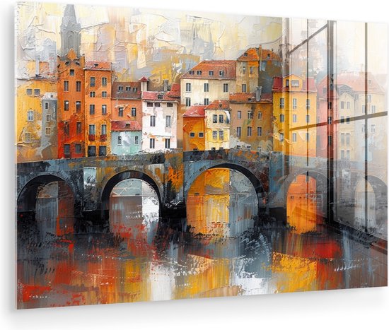 MuchoWow® Peinture sur verre 30x20 cm - Peinture acrylique sur verre - Canal - Maisons - Art - Photo sur verre - Décoration murale murale salon - Décoration murale chambre - Peintures