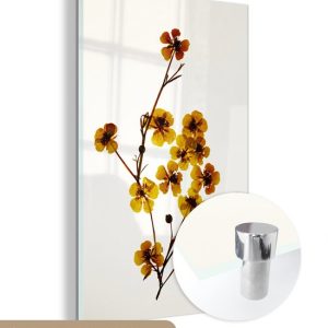MuchoWow® Peinture sur verre – Fleurs séchées – Jaune – Wit – 40×60 cm – Peintures sur verre acrylique – Photo sur Glas MuchoWow® Peinture sur verre – Fleurs séchées – Jaune – Wit – 40×60 cm – Peintures sur verre acrylique – Photo sur Glas