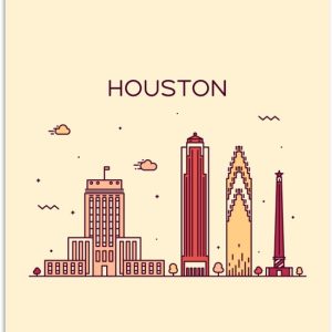 Illustration skyline ‘Houston’ sur fond marron clair 60×90 cm Illustration skyline ‘Houston’ sur fond marron clair 60×90 cm