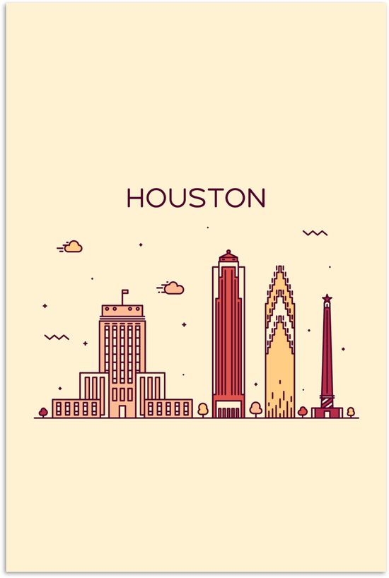 Illustration skyline 'Houston' sur fond marron clair 60x90 cm