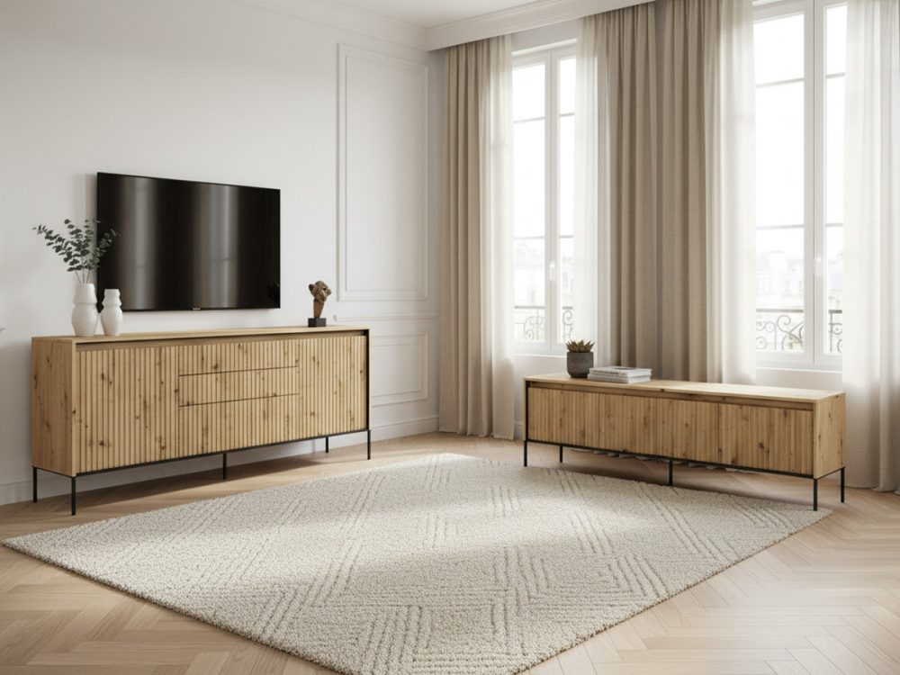 Ensemble LENARA avec buffet 166 cm + meuble TV 167 cm avec tasseaux et LED – Image 2