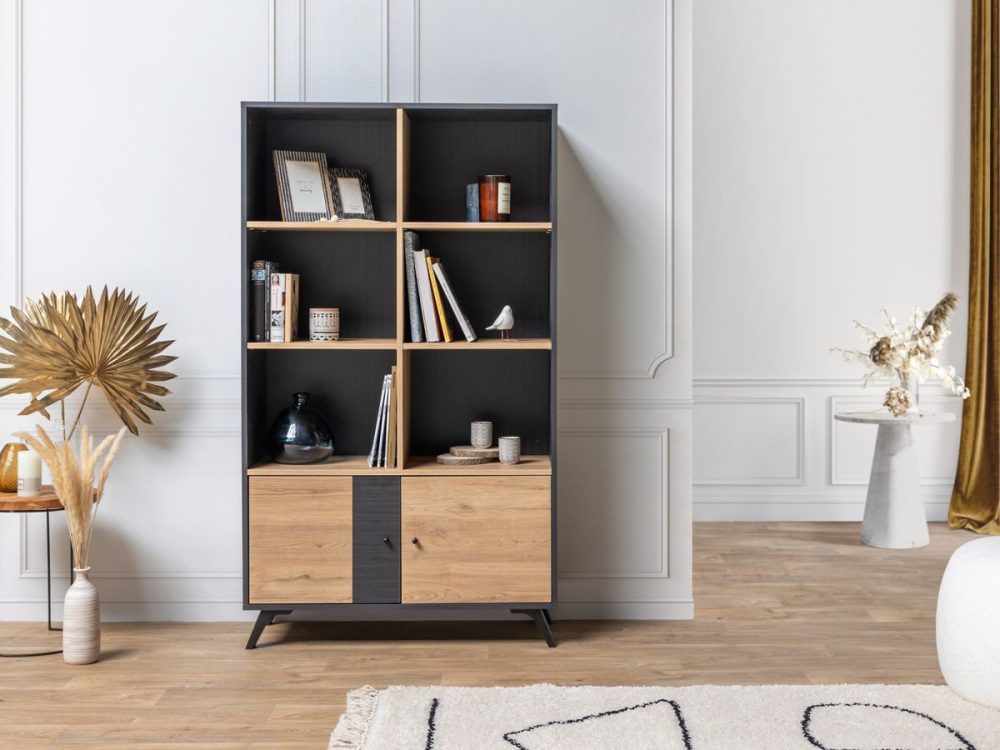 Bibliotheque H160 cm ROMY imitation chene et noir – Image 2
