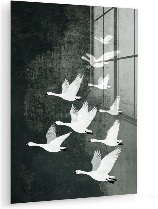 MuchoWow® Peinture sur verre 90x120 cm - Peinture sur verre acrylique - Vogel - Japandi - Vert - Photo sur verre - Décoration murale salon - Décoration murale chambre - Peintures
