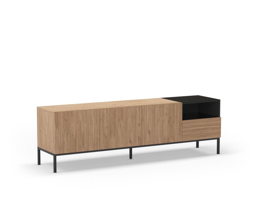 Meuble TV 3 portes 1 tiroir 180 cm CECILIA effet chene