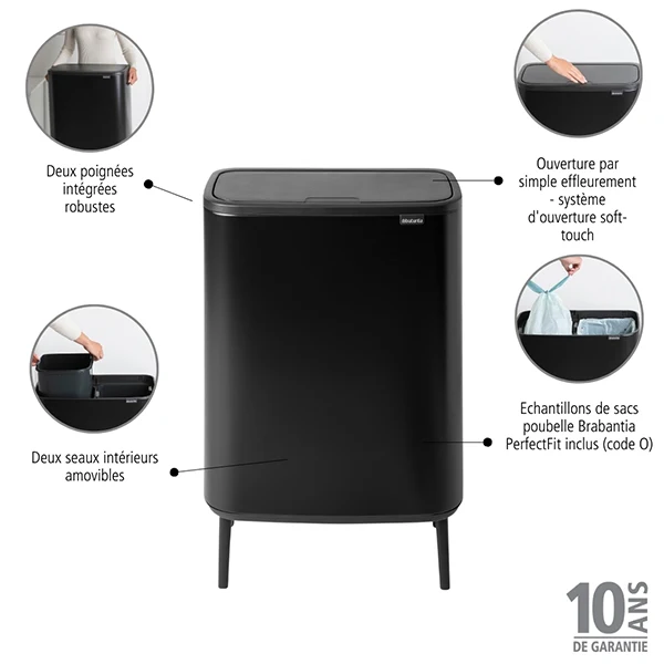 Poubelle rectangulaire avec 2 compartiments Bo Touch Bin Hi noire 60 L Brabantia – Image 3