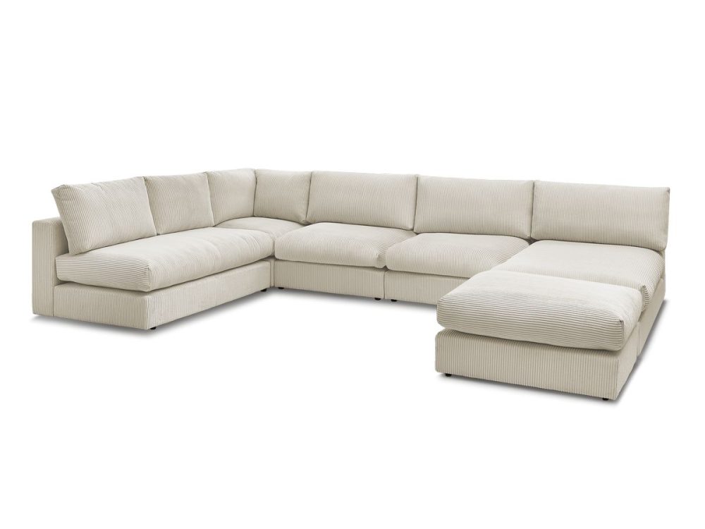 Canape d'angle modulable PARIS velours cotele avec 3 chauffeuses, 1 meridienne, 1 angle, et 1 pouf
