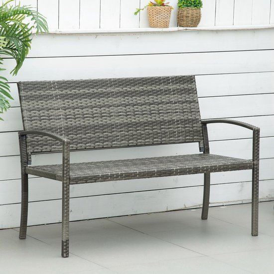 MODFU - Banc de jardin pour 2 personnes - Cadre en acier - Dossier en rotin synthétique - Gris