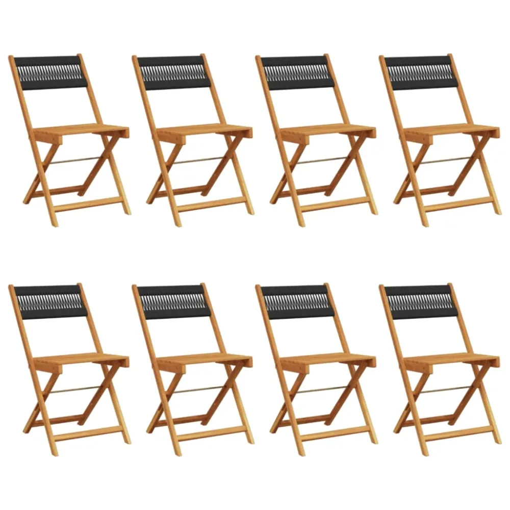 Folding Garden Chairs 8 pcs Black Solid Wood Acacia – Image 2