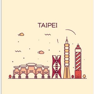 Illustration skyline ‘Taipei’ sur fond marron clair 20×30 cm – petite Illustration skyline ‘Taipei’ sur fond marron clair 20×30 cm – petite