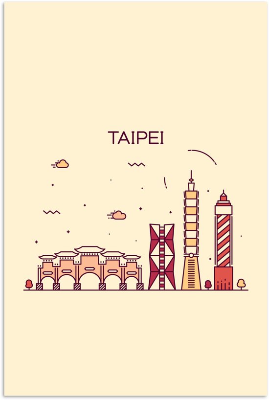 Illustration skyline 'Taipei' sur fond marron clair 20x30 cm - petite