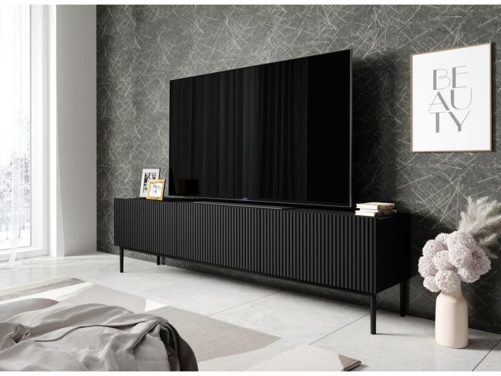 Ensemble KASHA avec Meuble TV 200 cm + Buffet 4 portes 200 cm + Buffet haut 2 portes 100 cm pieds noirs – Image 3