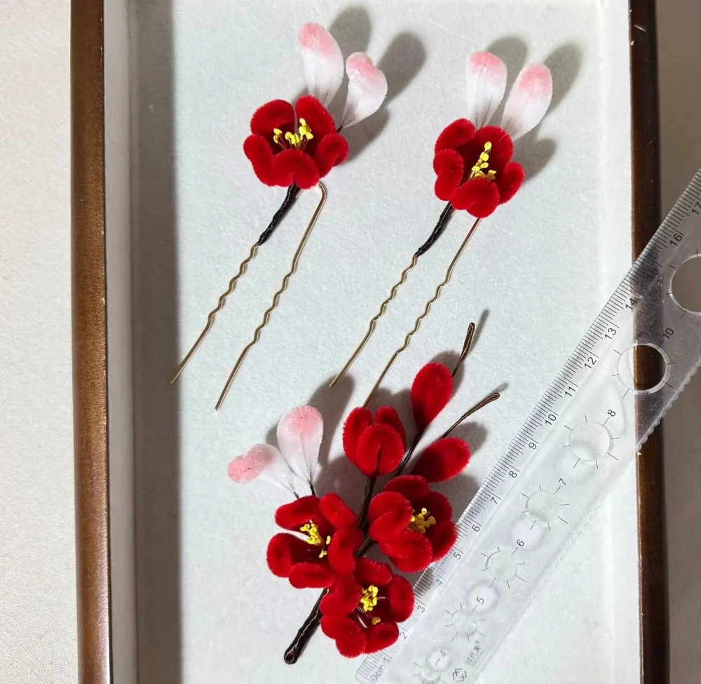 3 Plum Blossom Bespoke Hairpin - Silk Hairpin(Ronghua) – Image 2
