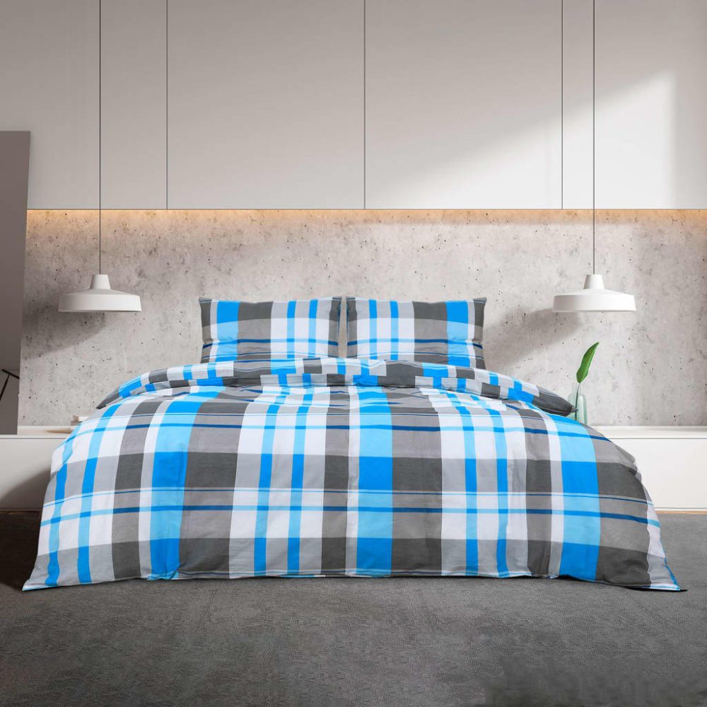 Duvet Cover Set Blue and Grey 200x200 cm Cotton – Image 3