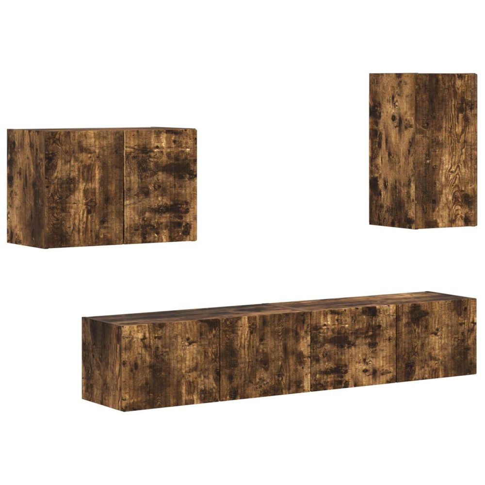 TV Wall Cabinet Set 4 pcs Smoked Oak Engineered Wood – Image 2