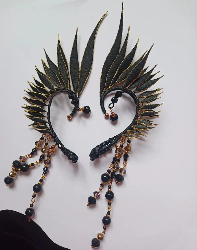 Black Wings Bespoke Earrings - Silk Earrings(Chanhua) – Image 2