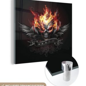 MuchoWow® Peinture sur verre 20×20 cm – Peinture acrylique sur verre – Une illustration d’un crâne flamboyant – Photo sur verre – Peintures MuchoWow® Peinture sur verre 20×20 cm – Peinture acrylique sur verre – Une illustration d’un crâne flamboyant – Photo sur verre – Peintures