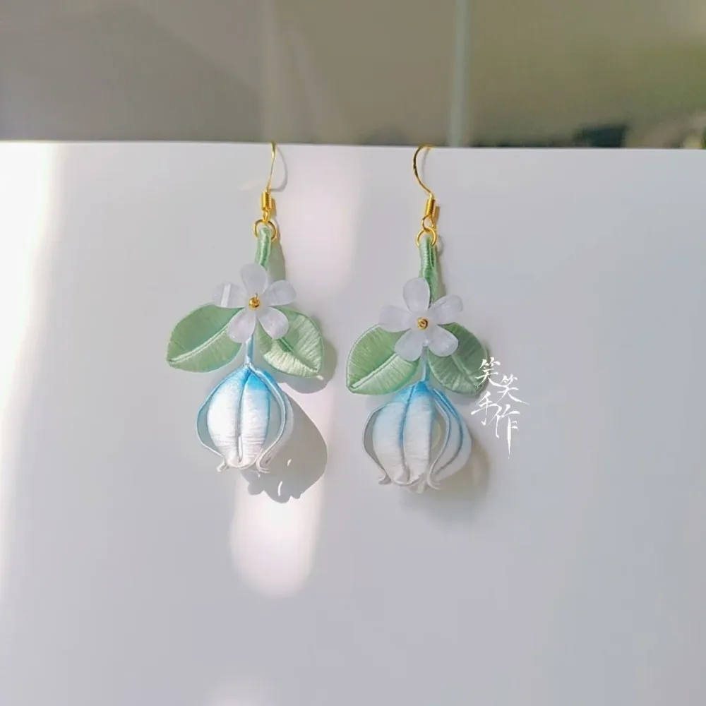 Handmade Chanhua Flower & Bud Dangle Earrings - 925 Silver Hooks | Elegant & Everyday Wear – Image 2