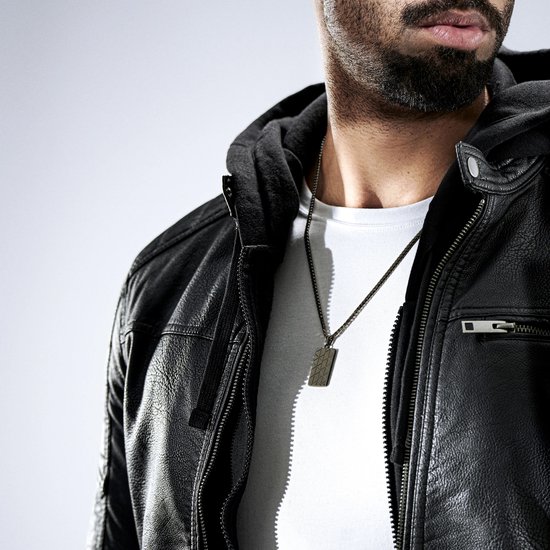 Icarus |Collier avec plaque d’identité en acier inoxydable gris anthracite à motif géométrique Icarus |Collier avec plaque d’identité en acier inoxydable gris anthracite à motif géométrique