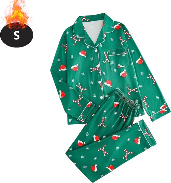 Livano Pyjamas de Noël - Femme - Pyjamas de Noël - Femme - Vêtements de nuit Adultes - Set - Pantalons - Chemise - Noël - Vert - Taille S