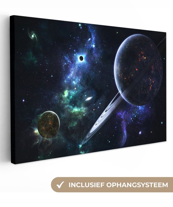 Image colorée de la galaxie avec des planètes 120x80 cm - Tirage photo sur toile (Décoration murale salon / chambre)
