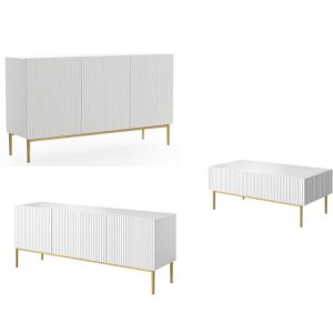 Ensemble KASHA avec meuble TV 150 cm + buffet 150 cm + table basse pieds or Ensemble KASHA avec meuble TV 150 cm + buffet 150 cm + table basse pieds or