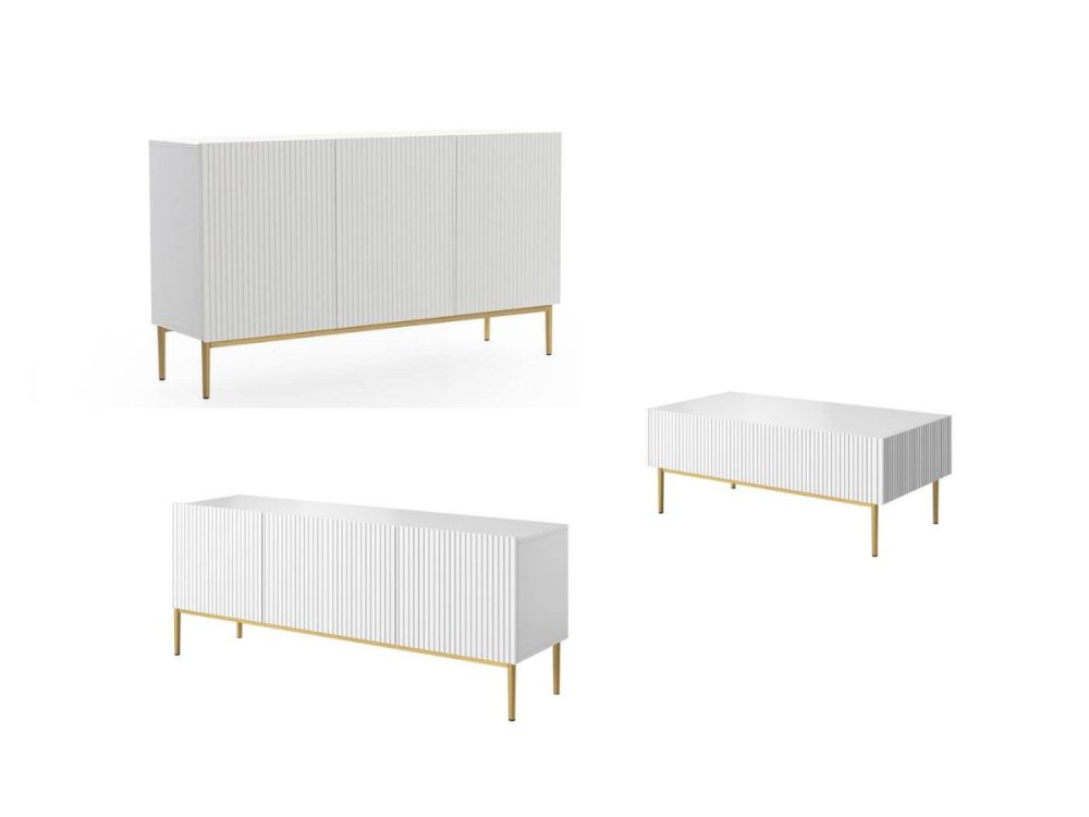 Ensemble KASHA avec meuble TV 150 cm + buffet 150 cm + table basse pieds or