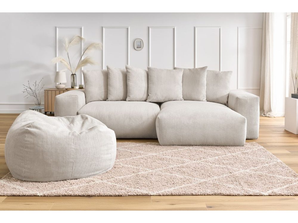 Canape d'angle reversible VOLTAIRE velours cotele avec pouf – Image 3