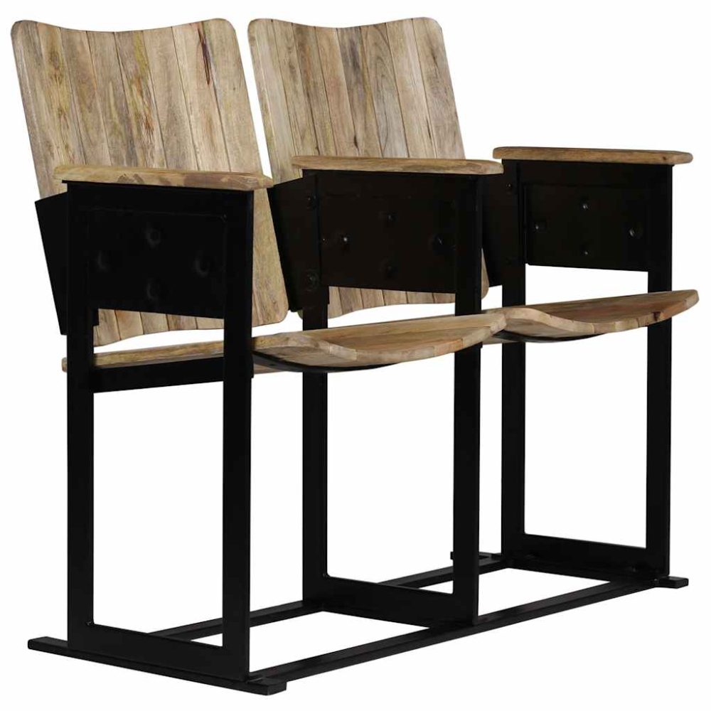 2-Seater Bench Solid Mango Wood and Steel – Image 3
