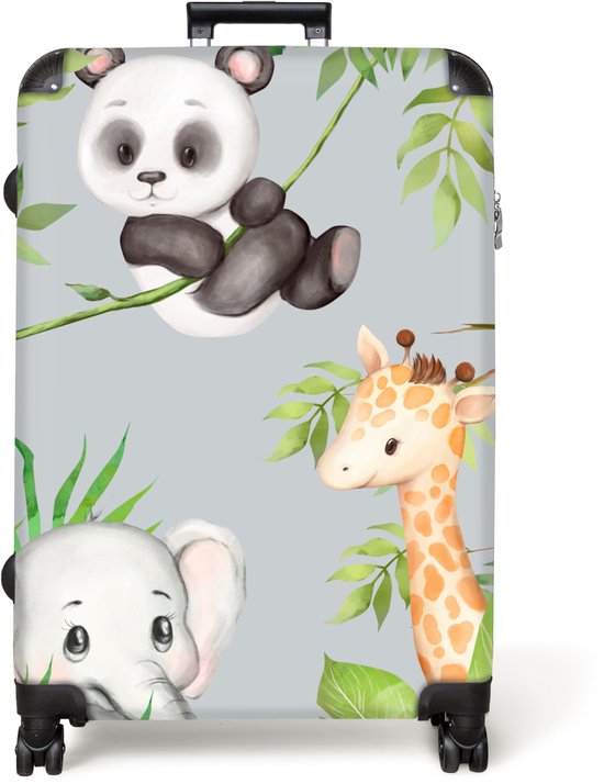 NoBoringSuitcases.com® - Grande valise - Valise de voyage légère - Jungle - Panda - Éléphant - Girafe - Enfants - Valise à roulettes 4 roues - Valise à roulettes XL - Valise 98 litres