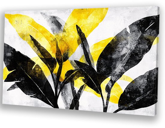 Œuvre d'art abstraite aux feuilles jaunes - Peintures de feuilles sur toile - Art mural nature - Art abstrait - Peinture moderne - Art mural - toile 60x40 cm