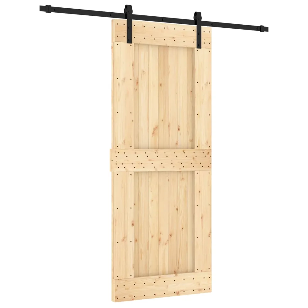 Sliding Door Natural and Black 85 x 210 cm Solid Pine Wood – Image 2