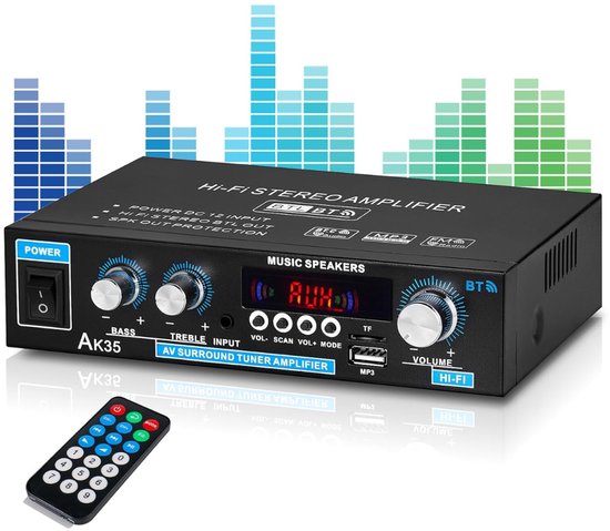 MKSS® Amplificateur audio – Amplificateur stéréo avec Bluetooth – Amplificateur audio avec ports karaoké – Écran LED - Polyvalent