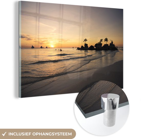 MuchoWow® Peinture sur Verre - Coucher de Soleil sur l'Ile de Boracay aux Philippines - 30x20 cm - Peintures sur Verre Acrylique - Photo sur Glas