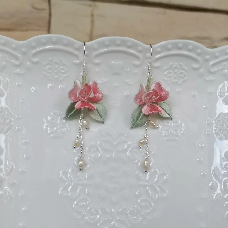 Rose Bespoke Earrings - Silk Earrings(Chanhua) – Image 3