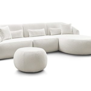 Canape d’angle fixe ALESIA tissu bouclette avec pouf Canape d’angle fixe ALESIA tissu bouclette avec pouf