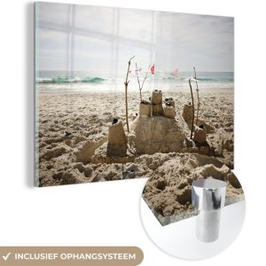 MuchoWow® Peinture sur verre 180×120 cm – Peinture sur verre acrylique – Zandkasteel avec drapeaux – Photo sur verre – Peintures
