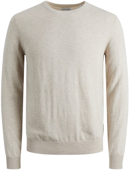 JACK & JONES Emil knit ras du cou slim fit - pull homme viscose mélangée avec col rond - beige chiné - Taille : M