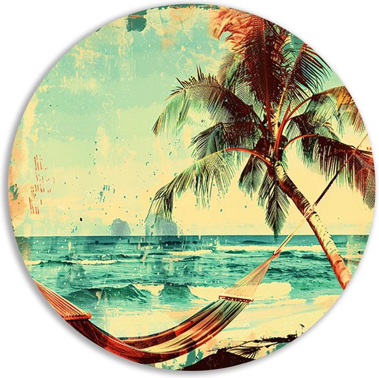 Panneau mural plage – Panneau mural nature – Cercle mural palmier – industriel – Peinture Dibond – Peintures & posters cercle mural aluminium 90×90 cm