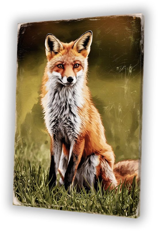 Motif renard - Toile renard - Décoration murale animaux - Réalisme - Peinture vintage - Accessoires de bureau - Toile 75x100 cm