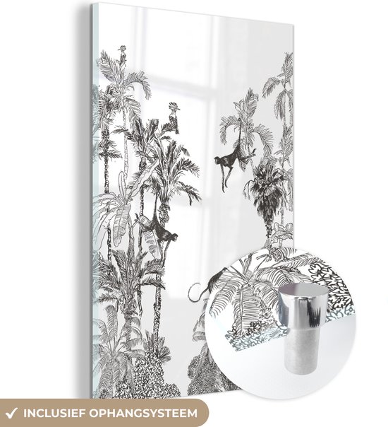 MuchoWow® Peinture sur verre 120x180 cm - Peinture sur verre acrylique - Jungle - Zwart - Wit - Singe - Photo sur verre - Peintures
