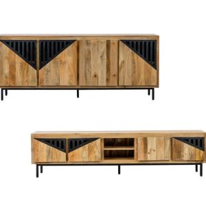Ensemble BILBAO avec buffet 200 cm + meuble TV 200 cm bois massif de manguier Ensemble BILBAO avec buffet 200 cm + meuble TV 200 cm bois massif de manguier