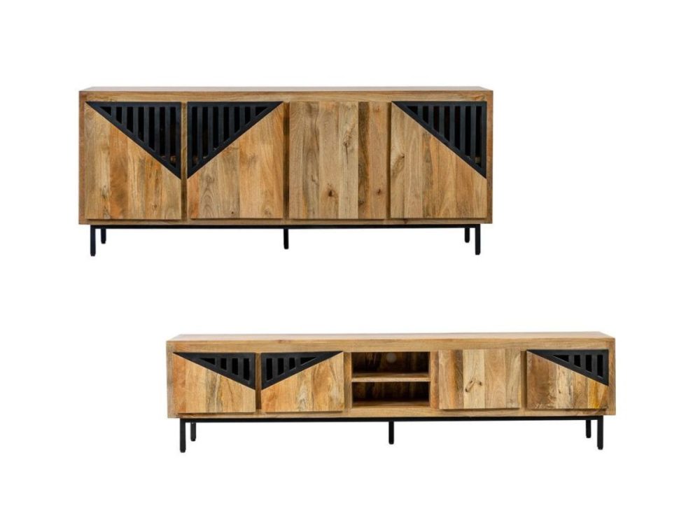 Ensemble BILBAO avec buffet 200 cm + meuble TV 200 cm bois massif de manguier