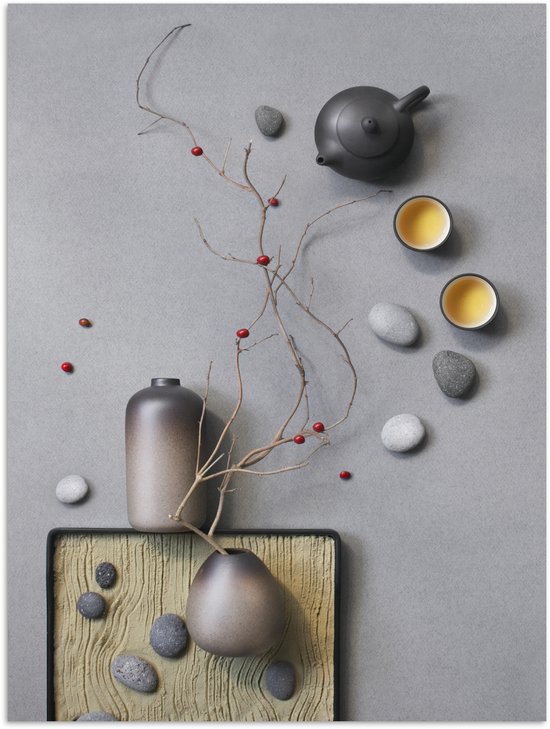 Nature morte abstraite d'une table avec poster thé papier 120x160 cm - Tirage photo sur Poster (décoration murale salon / chambre) XXL / Groot format!