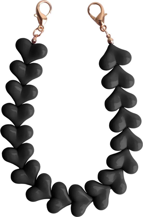 HappyCase Mykonos Bracelet Hartjes Universel Cordon de Téléphone (30CM) Zwart