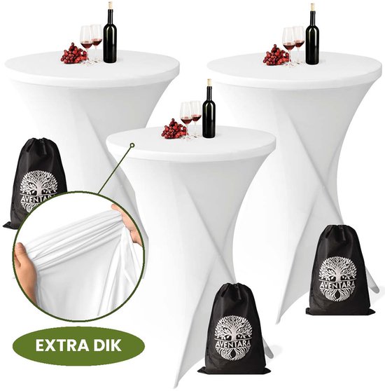 Housse de table haute Wit x 3 – ∅80-85 x 110 cm – Housse de table haute de Luxe – Tissu extensible Extra épais – Sac de rangement inclus – Idéal pour mariages, fêtes et cocktails