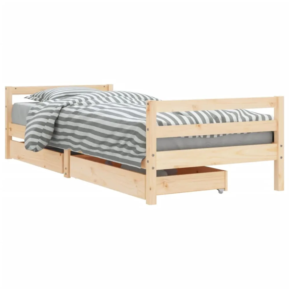 Kids Bed Frame with Drawers 90x200 cm Solid Wood Pine – Image 2