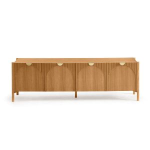 Meuble TV 4 portes 178 cm LOLA motif arrondi et placage frene massif Meuble TV 4 portes 178 cm LOLA motif arrondi et placage frene massif