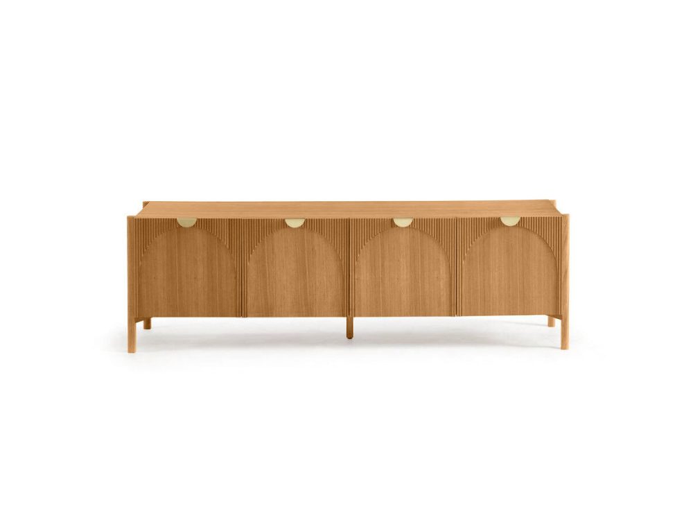 Meuble TV 4 portes 178 cm LOLA motif arrondi et placage frene massif