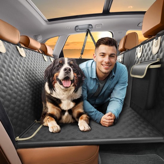 Housse de siège auto pour chien - Tapis de voiture pour chien - Voyage avec animal de compagnie - Extension anti-morsure - Grande banquette arrière - Noir