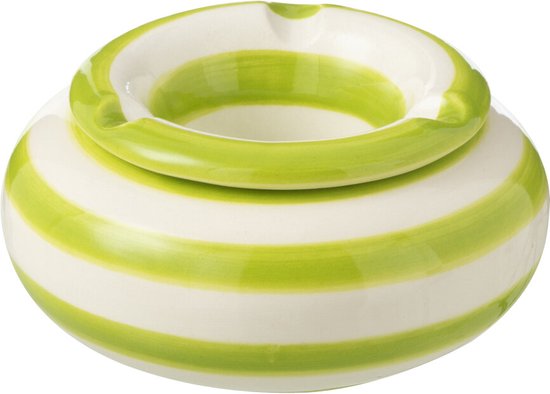 J-Line cendrier Granada Stripes - céramique - blanc/vert - small
